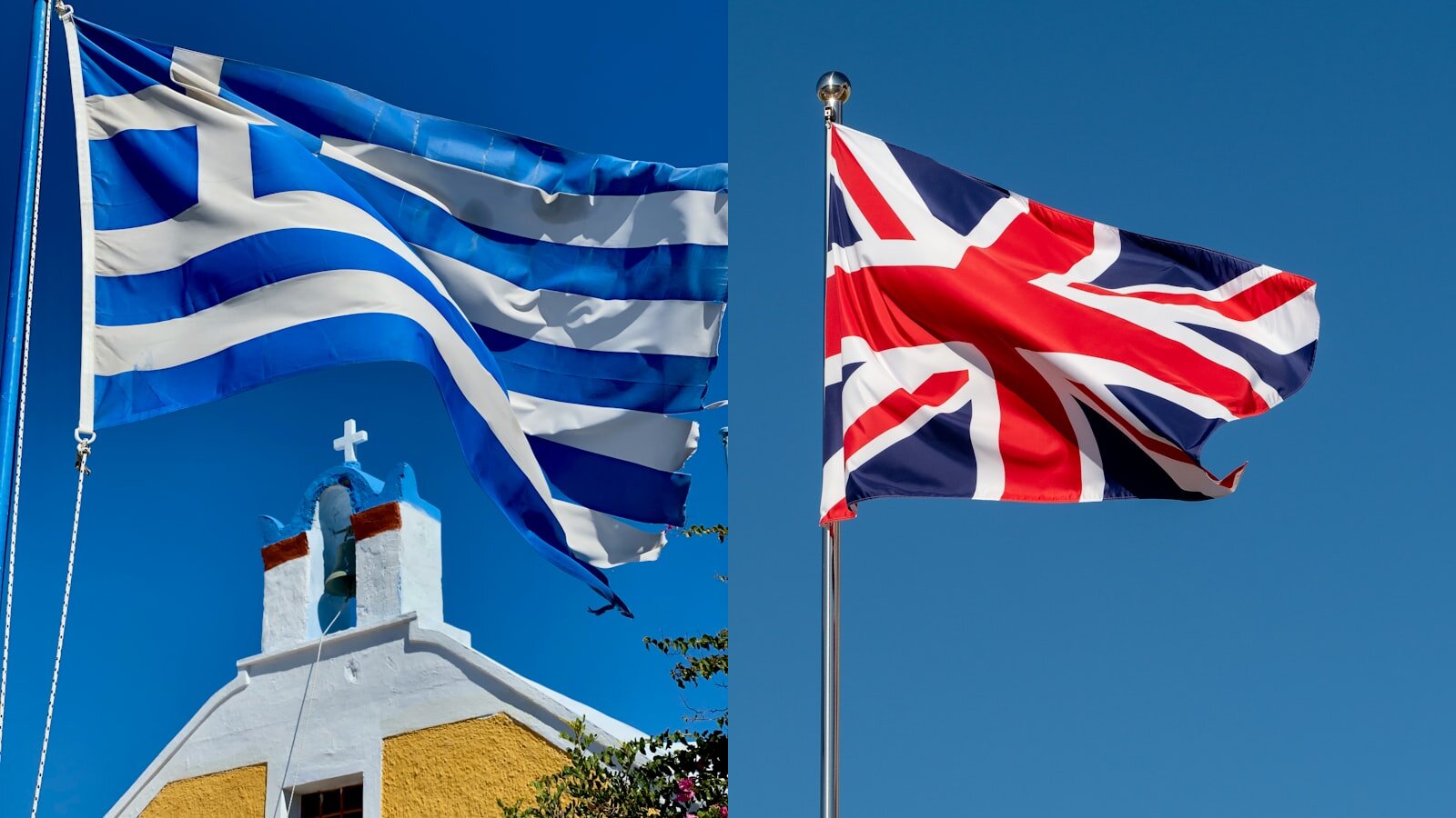Greek flag and UK flag side by side, UK university clearing for Greek students